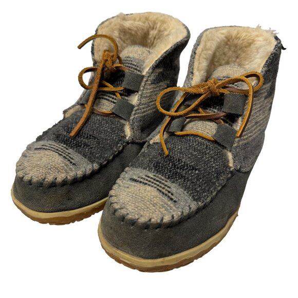 Minnetonka Torrey Lace Up Bootie Womens 8 M Leather Wool Blend Faux Fur Lining - Picture 12 of 16